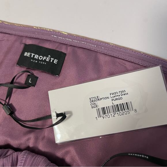 NEW Retrofete Lyanna Pleated Maxi Dress  Sz L Purple & Gold Strapless Metallic - Picture 7 of 11